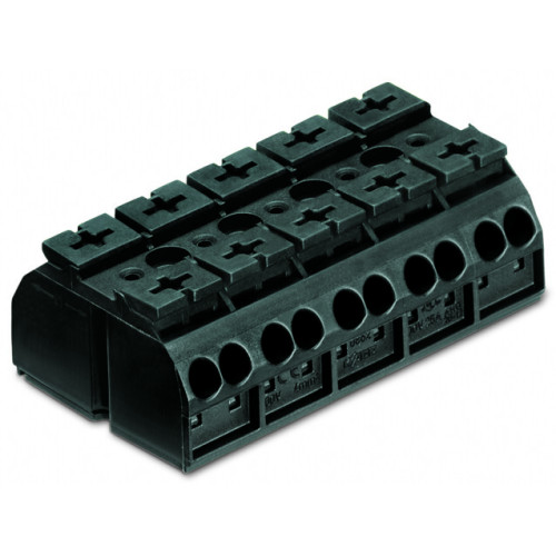 4-conductor chassis-mount terminal strip, without ground contact, 5-pole, black