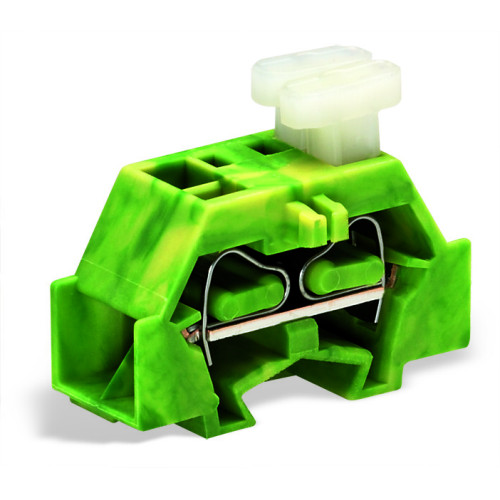 4-conductor terminal block, on one side with push-buttons, with fixing flange, green-yellow