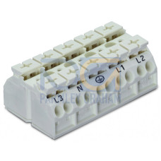 4-conductor chassis-mount terminal strip, with ground contact, L3-N-PE-L1-L2, white