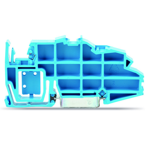 Busbar carrier, with end stop function and detachable separator plate, for DIN 35 rail, blue