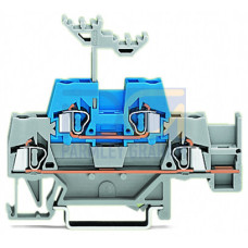 Double-deck terminal block, Through/through terminal block, with additional jumper position on lower level, gray/blue