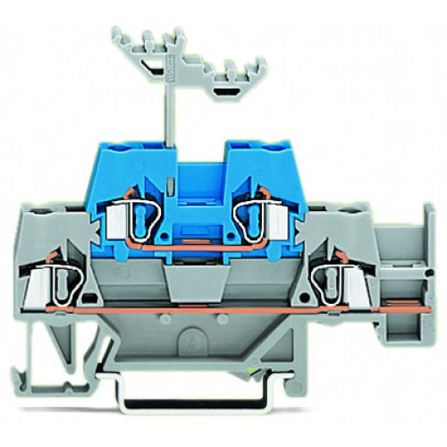 Double-deck terminal block, Through/through terminal block, with additional jumper position on lower level, gray/blue