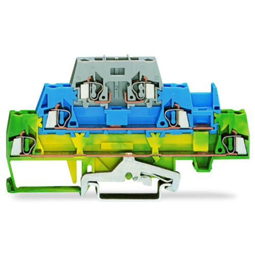 Triple-deck terminal block, for DIN-rail 35 x 15 and 35 x 7.5, 2.5 mm&sup2;, green-yellow/blue/gray