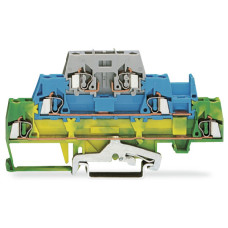 Triple-Deck Terminal Block, Ground Cond./Through/Carrier Block Green-Yellow/Blue/Gray