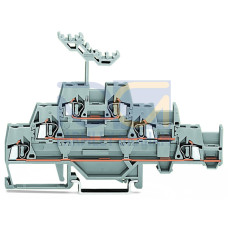 Triple-deck terminal block, Through/through/through terminal block, with additional jumper position on lower level, gray/gray/blue