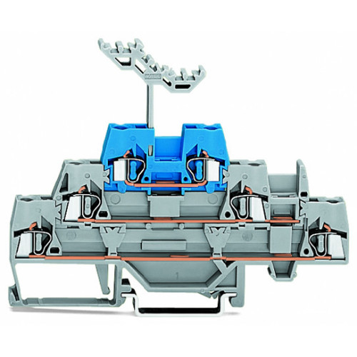 Triple-deck terminal block, Through/through/through terminal block, for DIN-rail 35 x 15 and 35 x 7.5, gray/gray/blue
