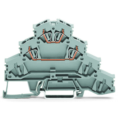 Quadruple-deck rail-mounted terminal block, Rail-mounted terminal block for electric motor wiring, L1 - L2, gray
