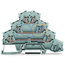 Quadruple-deck rail-mounted terminal block, Rail-mounted terminal block for electric motor wiring, L1 - L2 - L3, gray