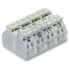 4-conductor chassis-mount terminal strip, without ground contact, N-PE-L1-L2, white