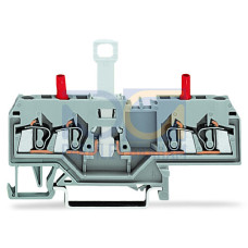 2-conductor disconnect/test terminal block, without pivoting knife disconnect, with touch-proof test sockets, gray