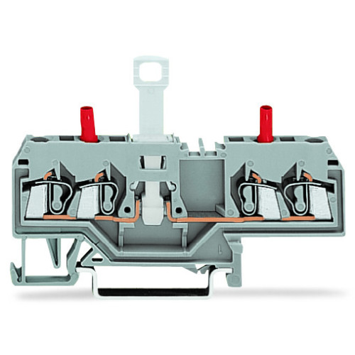 2-conductor disconnect/test terminal block, without pivoting knife disconnect, with touch-proof test sockets, gray