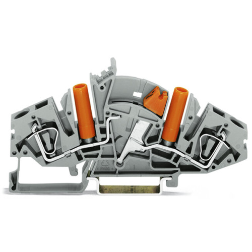 2-conductor disconnect/test terminal block, longitudinal switching, with touch-proof test sockets, gray