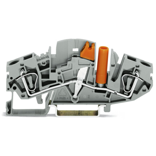 2-conductor disconnect/test terminal block, transverse switching, with touch-proof test socket, gray