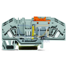 Ground conductor disconnect terminal block, with test option, with orange disconnect link, gray