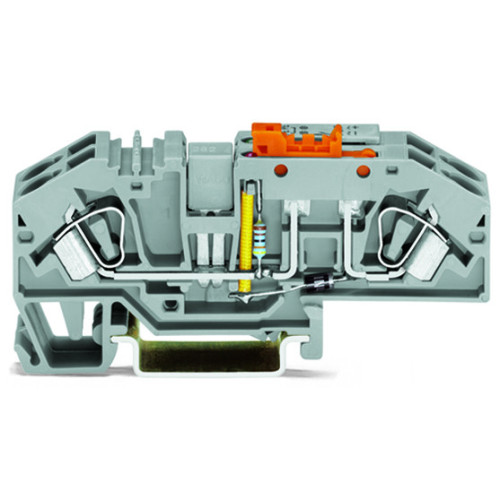 Ground conductor disconnect terminal block, with test option, with orange disconnect link, gray