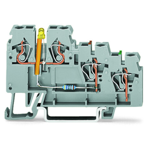 3-conductor actuator supply terminal block, LED (yellow), for NPN-(low-side) switching actuators, gray