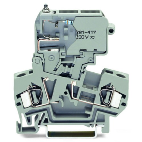 2-conductor fuse terminal block, with pivoting fuse holder, for 5 x 20 mm miniature metric fuse, gray
