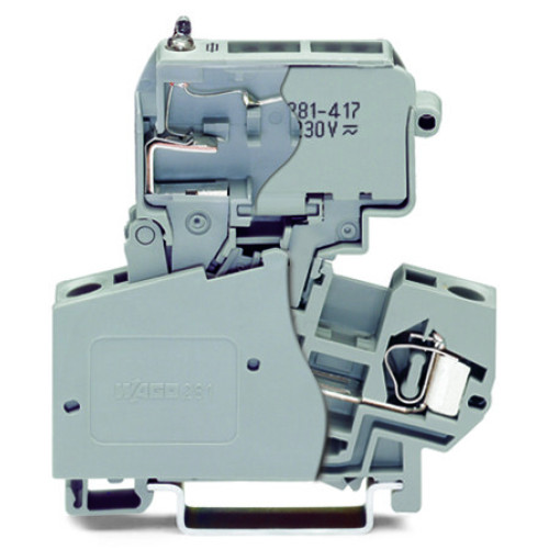 2-conductor fuse terminal block, with pivoting fuse holder, for miniature metric fuse 1/4 x 1 mm, gray