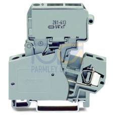 2-conductor fuse terminal block, with pivoting fuse holder, for glass cartridge fuse &frac14;" x 1&frac14;", gray