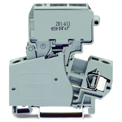 2-conductor fuse terminal block, with pivoting fuse holder, for glass cartridge fuse &frac14;" x 1&frac14;", gray