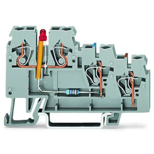 3-conductor sensor terminal block, LED (red), for PNP-(high-side) switching sensors, gray