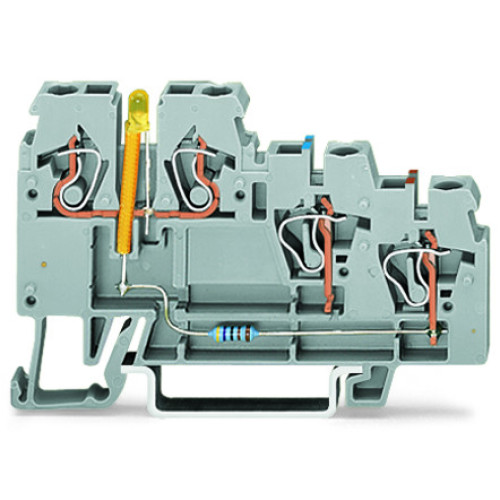 3-conductor sensor terminal block, LED (yellow), for NPN-(low-side) switching sensors, gray