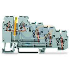 4-conductor sensor terminal block, LED (yellow), for NPN-(low-side) switching sensors, gray