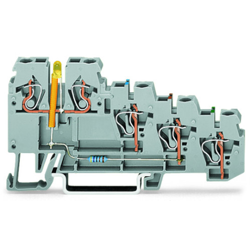 4-conductor sensor terminal block, LED (yellow), for NPN-(low-side) switching sensors, gray