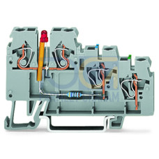 3-conductor actuator supply terminal block, LED (red), for PNP-(high-side) switching actuators, gray
