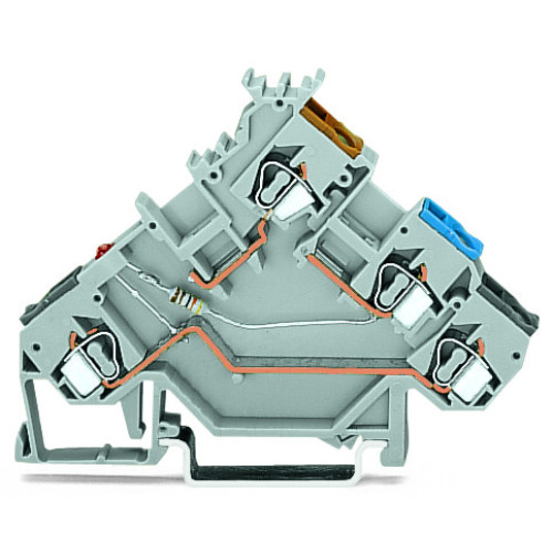 3-conductor sensor terminal block, LED (red), for NPN-(low-side) switching sensors, gray