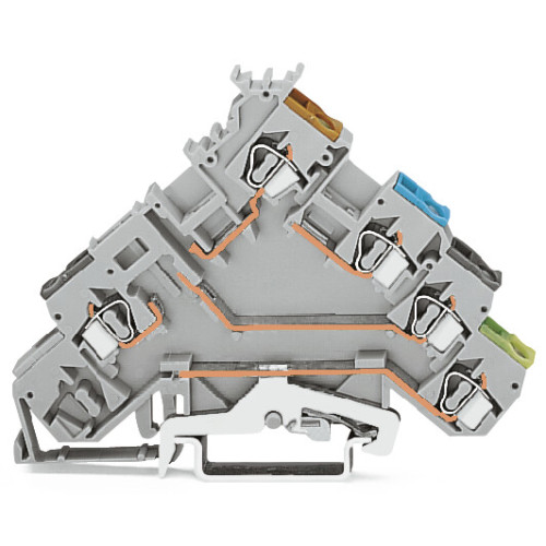 4-conductor sensor terminal block, with ground contact, for component plugs, gray