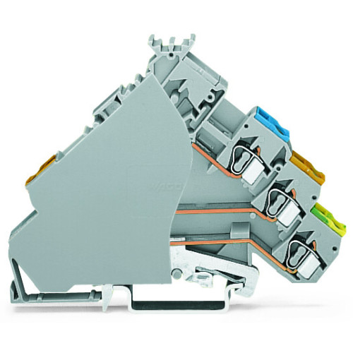 3-conductor actuator supply terminal block, with ground contact, with colored conductor entries, gray