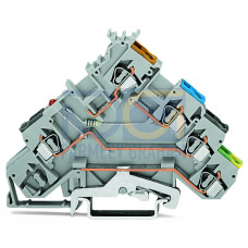 4-conductor sensor terminal block, LED (red), for NPN-(low-side) switching sensors, gray