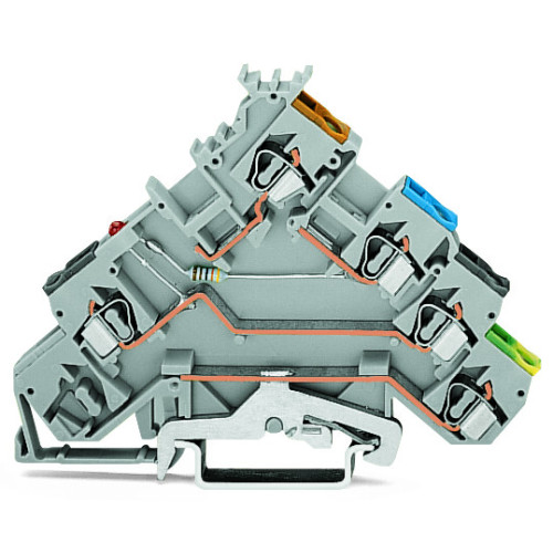 4-conductor sensor terminal block, LED (red), for NPN-(low-side) switching sensors, gray