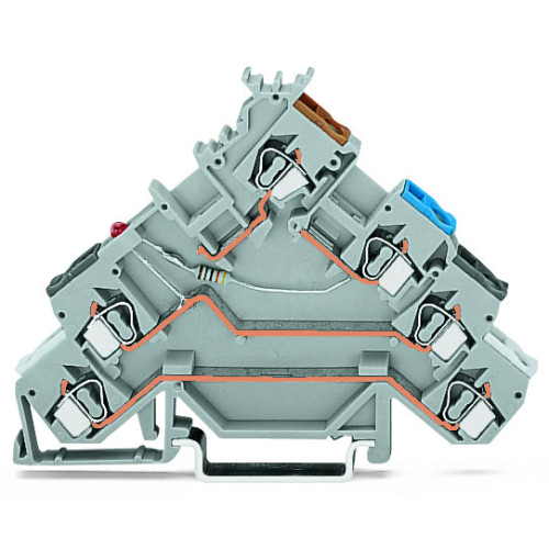 4-conductor sensor terminal block, LED (red), for NPN-(low-side) switching sensors, gray