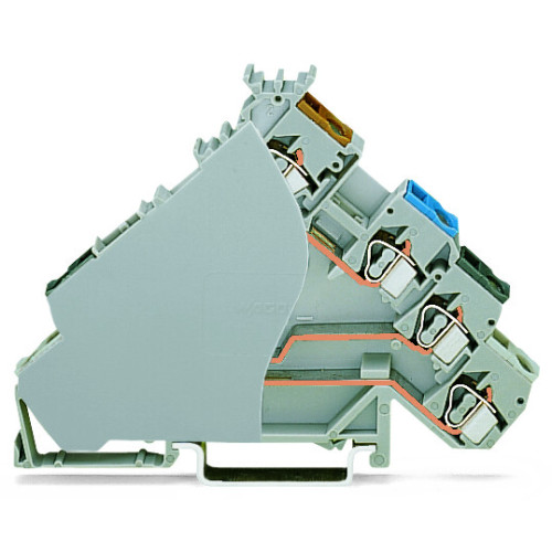 4-conductor sensor terminal block, for PNP (positive) switching sensors, for fuse plugs, gray