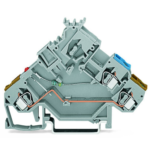 2-conductor actuator terminal block, LED (red), with colored conductor entries, gray