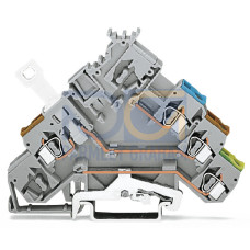 3-conductor actuator supply terminal block, with ground contact, with colored conductor entries, gray