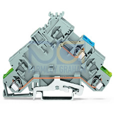 2-conductor actuator supply terminal block, with ground contact, with colored conductor entries, gray