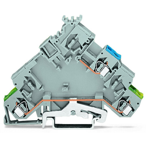 2-conductor actuator supply terminal block, with ground contact, with colored conductor entries, gray