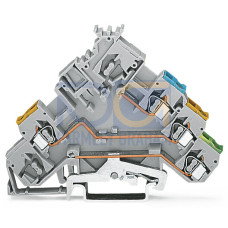3-conductor actuator supply terminal block, with ground contact, with colored conductor entries, gray