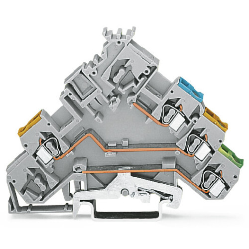 3-conductor actuator supply terminal block, with ground contact, with colored conductor entries, gray