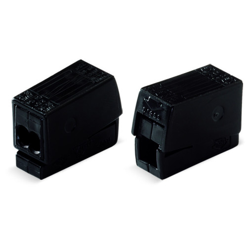 2-conductor lighting connector, push-button on lighting side, Lighting side: for all conductor types, black
