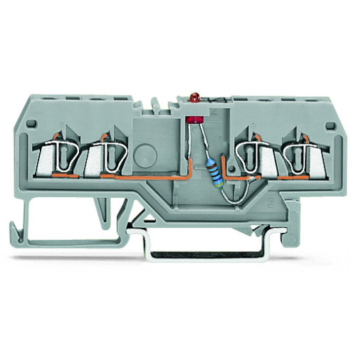 Component terminal block, 4-conductor, LED (red), gray