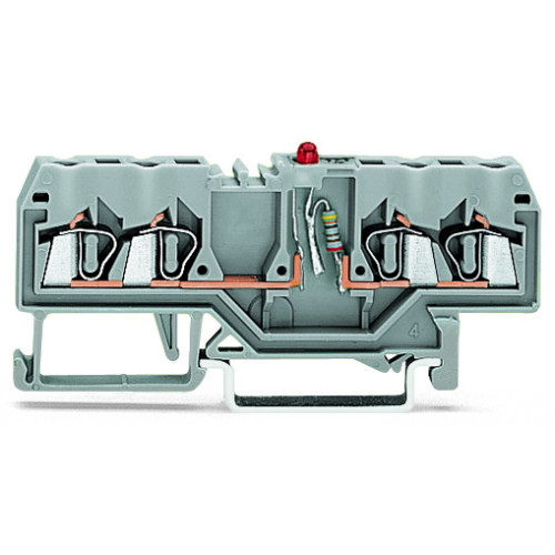 Component terminal block, 4-conductor, LED (red), gray