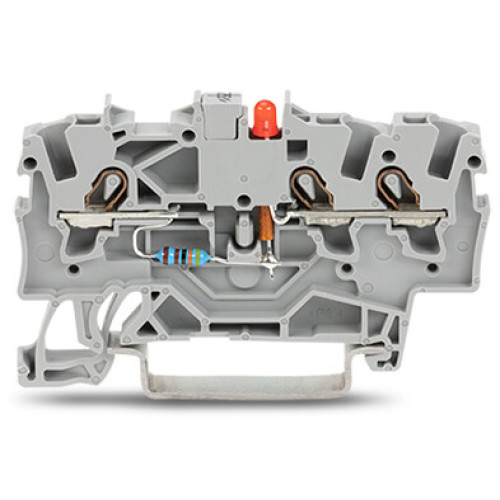 Component terminal block, 3-conductor, LED (red), gray