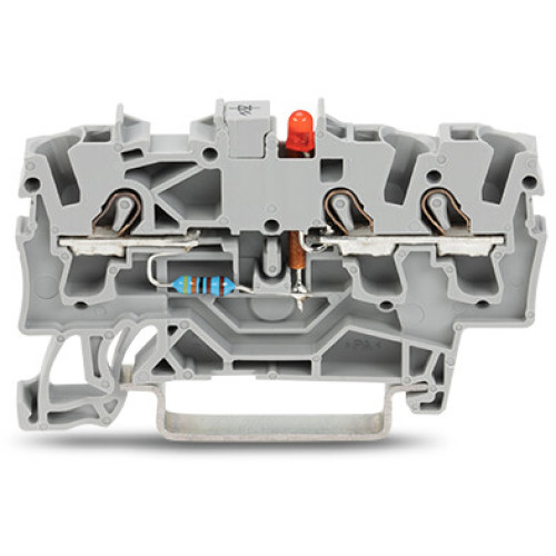 Component terminal block, 3-conductor, LED (red), gray