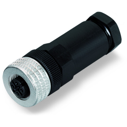 Fitted pluggable connector, 4-pole, M12 socket, straight