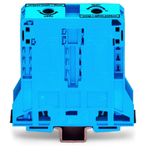 2-conductor through terminal block, 95 mm&sup2;, lateral marker slots, blue