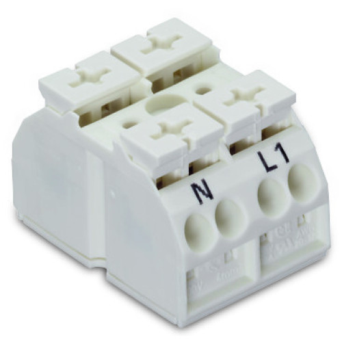 4-conductor chassis-mount terminal strip, without ground contact, N-L1, white